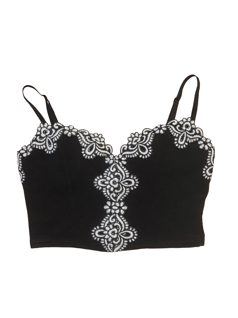 Jacaranda Black and White Embroidered Cropped Camisole